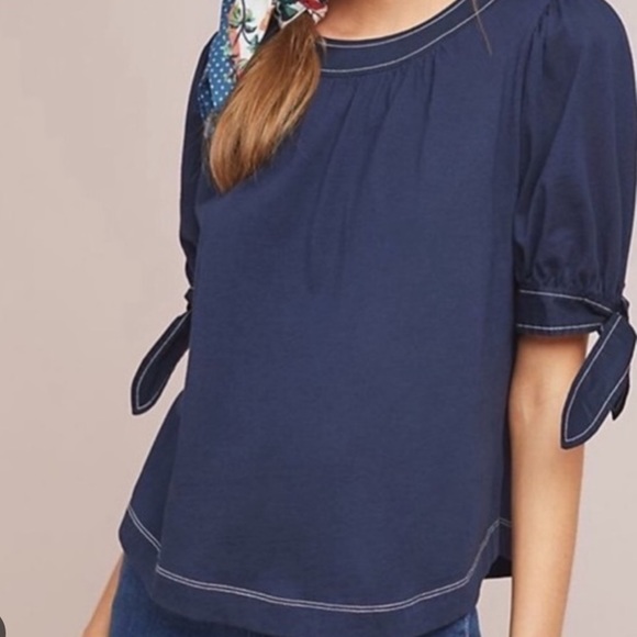 Anthropologie Tops - Anthropologie Rialto Navy Blue Tie Top